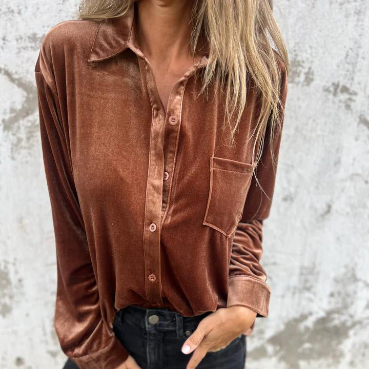 Damen - Trendy Style Hemd - Weichem Samt - Bequeme Passform - Stylische & vielseitige Oberbekleidung