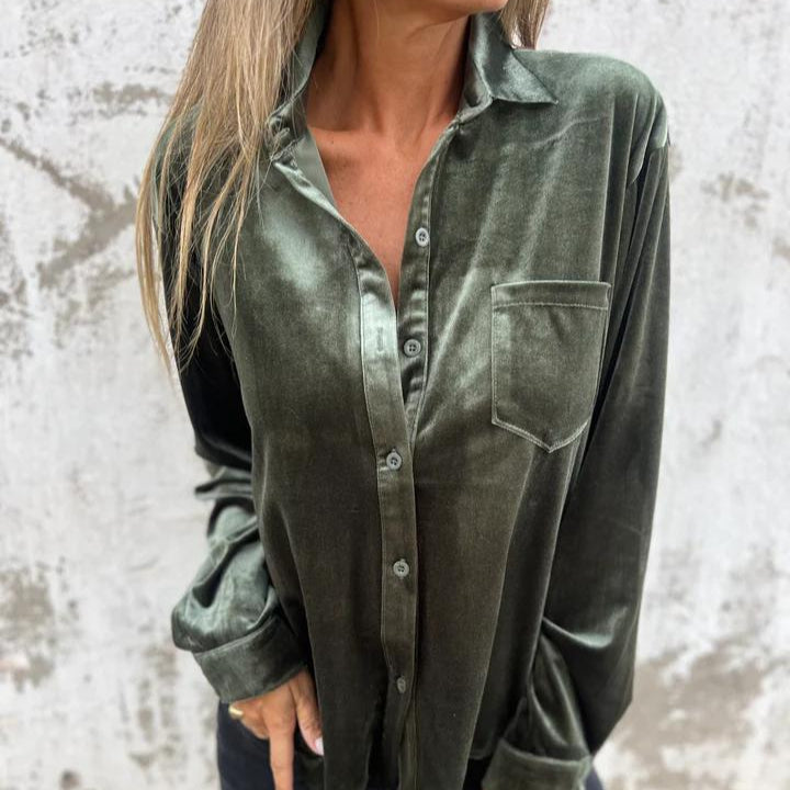 Damen - Trendy Style Hemd - Weichem Samt - Bequeme Passform - Stylische & vielseitige Oberbekleidung