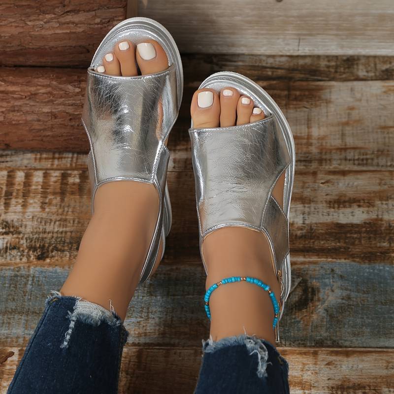 Damen - Sandalen - Hochwertiges Material - Metallisches Design - Bequeme Freizeit-Sandalen für stilvolle Sommerlooks