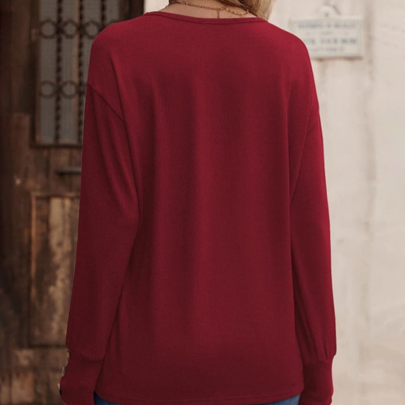 Damen - Stylische Oberteile mit V-Ausschnitt und Knöpfen - Einfarbiges Design für jeden Anlass