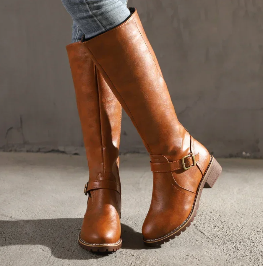 Damen - Kniehohe Stiefel - Niedriger Absatz - Stilvolle und Bequeme Stiefel für Jeden Anlass