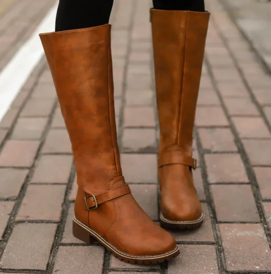 Damen - Kniehohe Stiefel - Niedriger Absatz - Stilvolle und Bequeme Stiefel für Jeden Anlass
