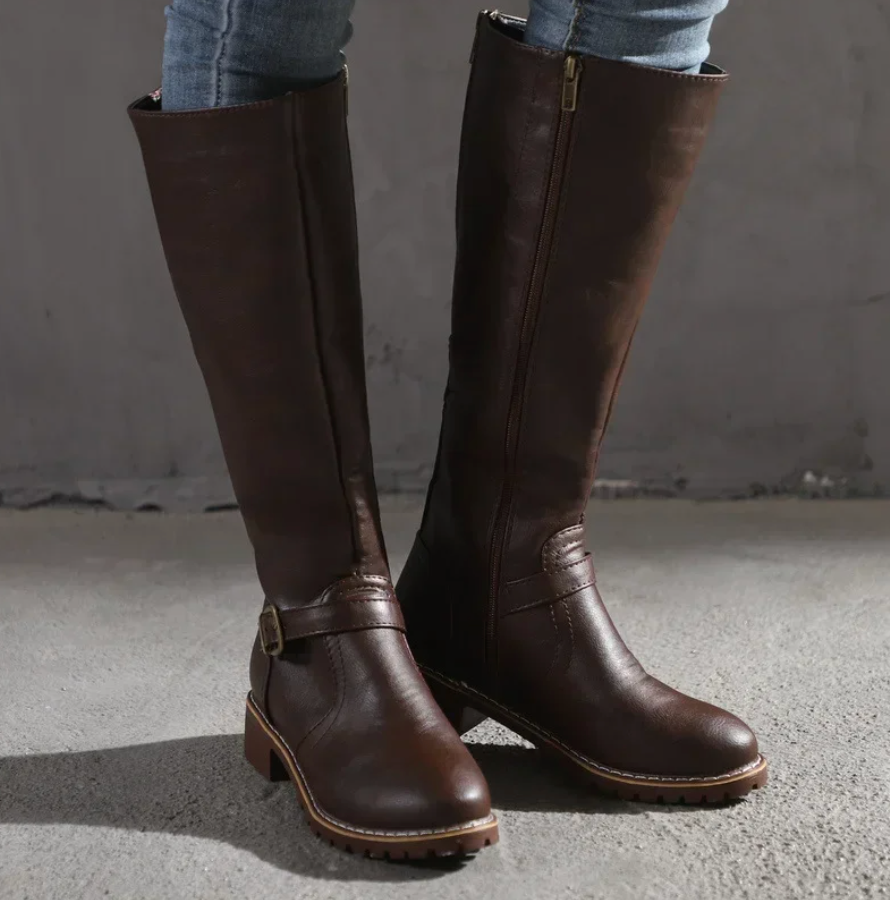 Damen - Kniehohe Stiefel - Niedriger Absatz - Stilvolle und Bequeme Stiefel für Jeden Anlass