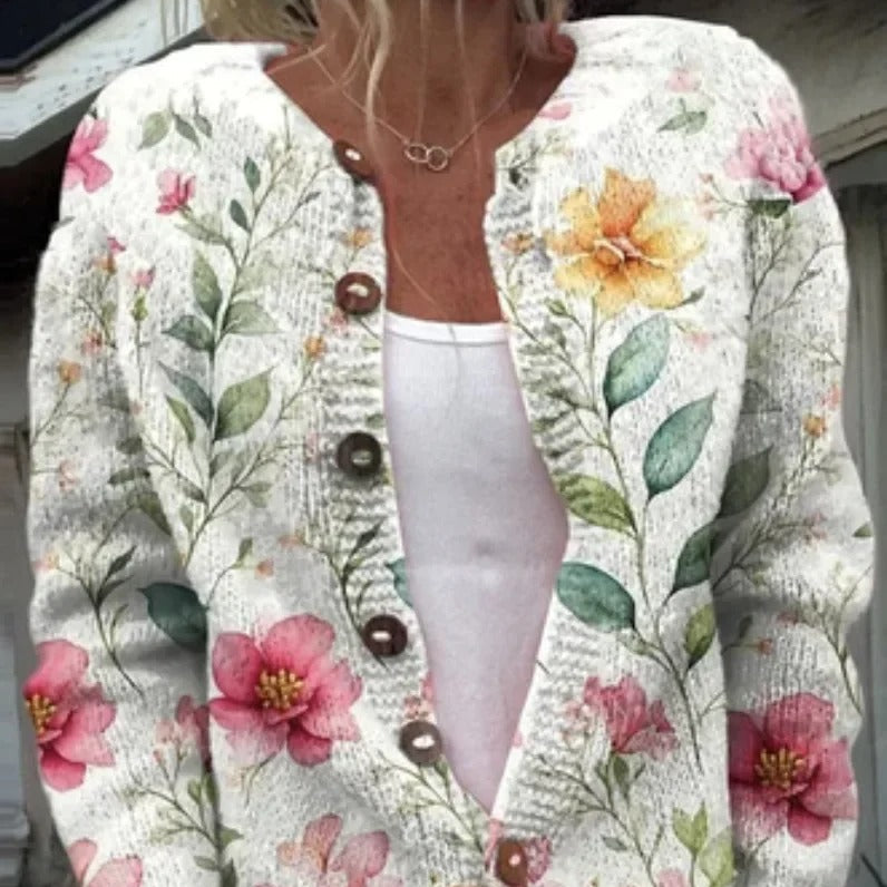 Damen - Blumenmuster Strickjacke - Weicher Stoff - Leicht & stilvoll - Perfekte Schicht für jeden Anlass