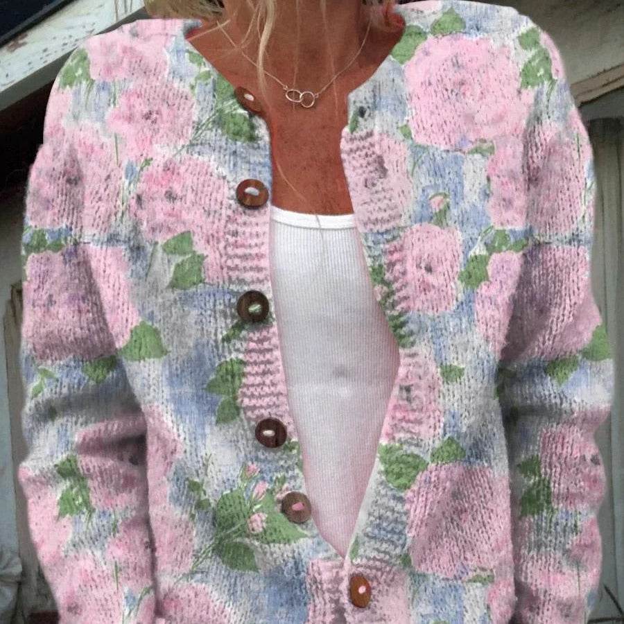 Damen - Blumenmuster Strickjacke - Weicher Stoff - Leicht & stilvoll - Perfekte Schicht für jeden Anlass