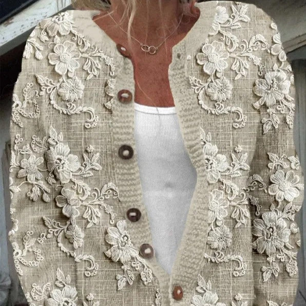 Damen - Blumenmuster Strickjacke - Weicher Stoff - Leicht & stilvoll - Perfekte Schicht für jeden Anlass
