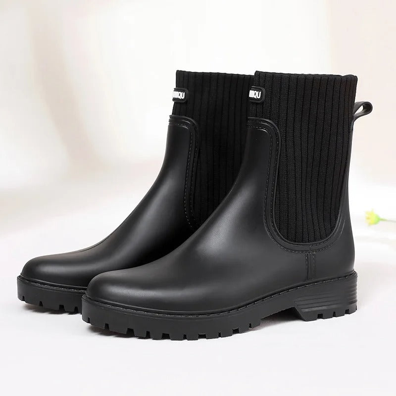 Gesteppte Strick-Regenstiefel für Damen - Bequeme Slip-On Gummistiefel - Ideal für Nasses Wetter