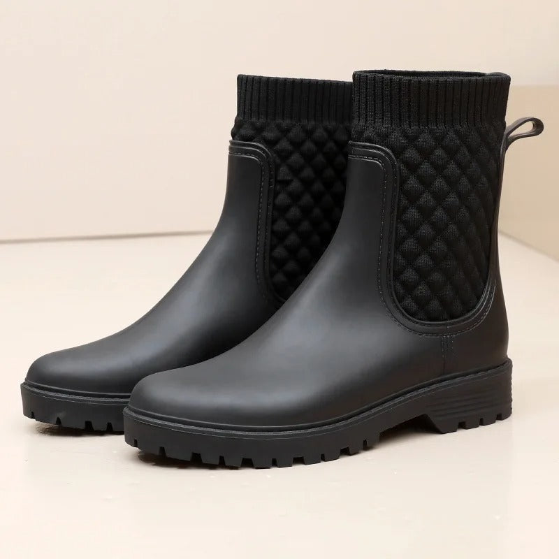 Gesteppte Strick-Regenstiefel für Damen - Bequeme Slip-On Gummistiefel - Ideal für Nasses Wetter